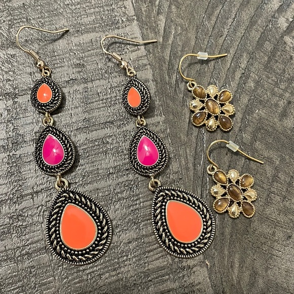 Jewelry - Boho Teardrop Dangle Earrings in Coral and Fuchsia